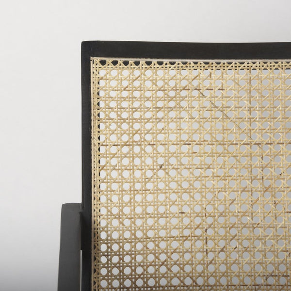 Mercana Donna Elegant Solid Wood Dining Chair with Woven Back and Cushioned Seat for Timeless Style Black Wood | Cane Back | Beige Upholstery 69991