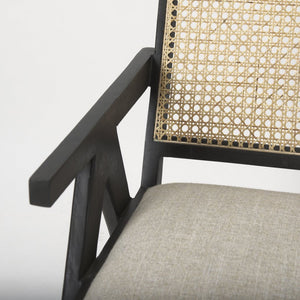Mercana Donna Elegant Solid Wood Dining Chair with Woven Back and Cushioned Seat for Timeless Style Black Wood | Cane Back | Beige Upholstery 69991
