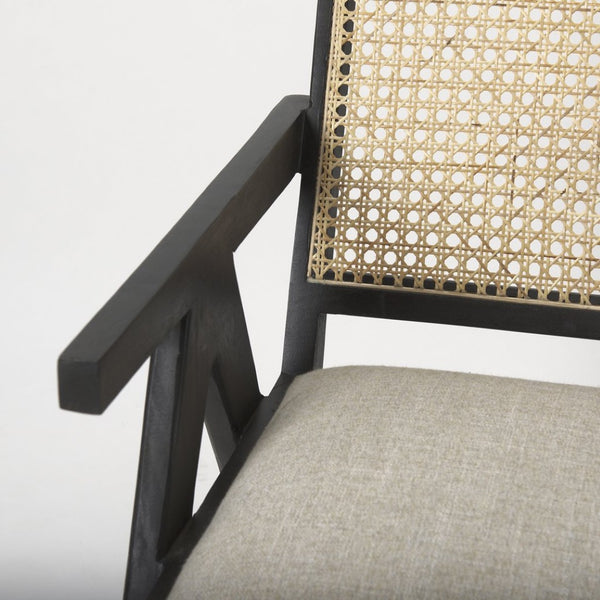 Mercana Donna Elegant Solid Wood Dining Chair with Woven Back and Cushioned Seat for Timeless Style Black Wood | Cane Back | Beige Upholstery 69991