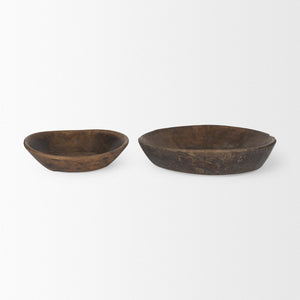 Mercana Nikita Large Reclaimed Wood Bowls - Rustic Centerpiece for Modern and Farmhouse Decor, Unique Design Medium Brown | Set of 2 70145
