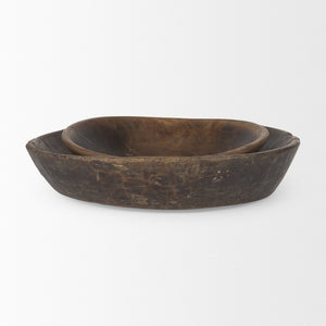 Mercana Nikita Large Reclaimed Wood Bowls - Rustic Centerpiece for Modern and Farmhouse Decor, Unique Design Medium Brown | Set of 2 70145