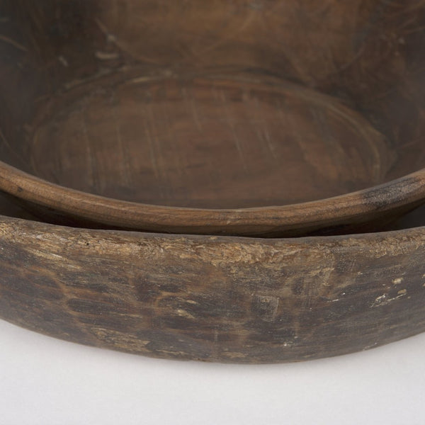 Mercana Nikita Large Reclaimed Wood Bowls - Rustic Centerpiece for Modern and Farmhouse Decor, Unique Design Medium Brown | Set of 2 70145