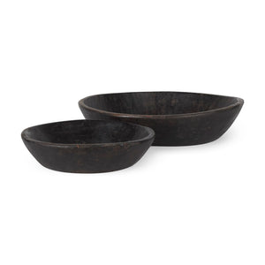 Mercana Nikita Large Reclaimed Wood Bowls - Rustic Centerpiece for Modern and Farmhouse Decor, Unique Design Black-Brown | Set of 2 70146