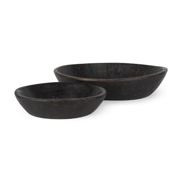 Mercana Nikita Large Reclaimed Wood Bowls - Rustic Centerpiece for Modern and Farmhouse Decor, Unique Design Black-Brown | Set of 2 70146