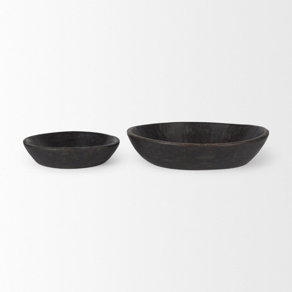 Mercana Nikita Large Reclaimed Wood Bowls - Rustic Centerpiece for Modern and Farmhouse Decor, Unique Design Black-Brown | Set of 2 70146