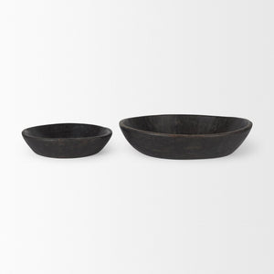 Mercana Nikita Large Reclaimed Wood Bowls - Rustic Centerpiece for Modern and Farmhouse Decor, Unique Design Black-Brown | Set of 2 70146