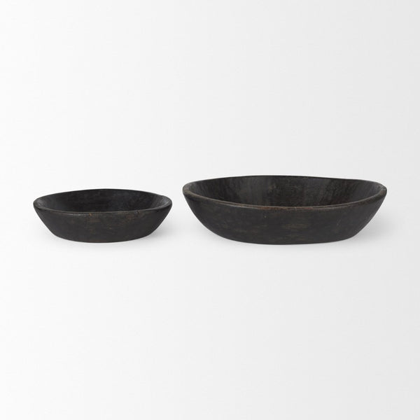Mercana Nikita Large Reclaimed Wood Bowls - Rustic Centerpiece for Modern and Farmhouse Decor, Unique Design Black-Brown | Set of 2 70146
