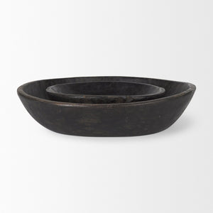 Mercana Nikita Large Reclaimed Wood Bowls - Rustic Centerpiece for Modern and Farmhouse Decor, Unique Design Black-Brown | Set of 2 70146