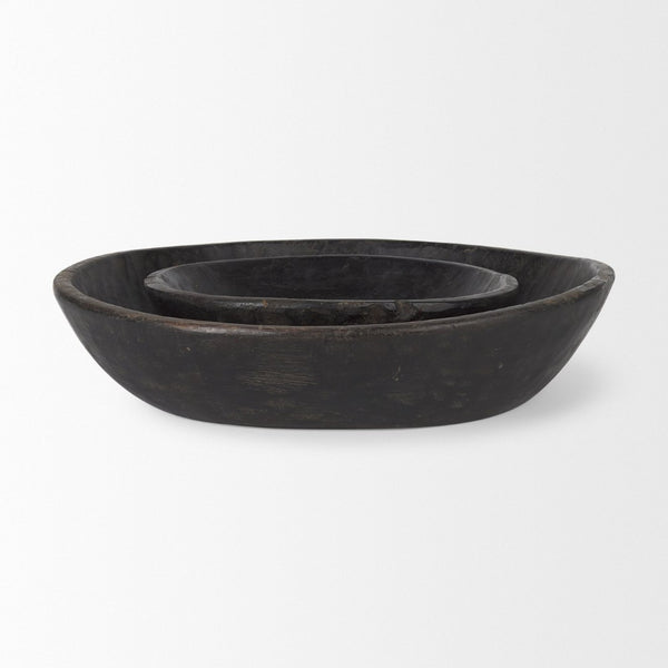 Mercana Nikita Large Reclaimed Wood Bowls - Rustic Centerpiece for Modern and Farmhouse Decor, Unique Design Black-Brown | Set of 2 70146
