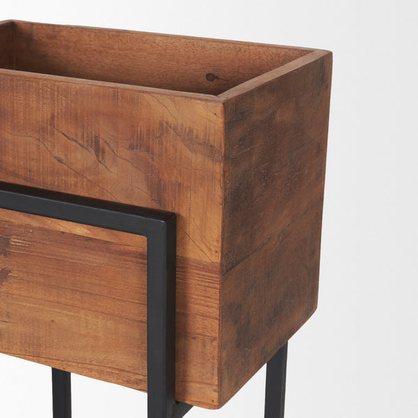 Mercana Jadine Set of 2 Rustic Wood Planters with Elegant Black Metal Frames for Indoor & Outdoor Decor Medium Brown | Rectangle 70157