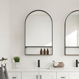 Mercana Cora 24.0L x 3.9W x 40.0H Black Metal Frame W/ Brown Wooden Shelf Arched Wall Mirror 69320