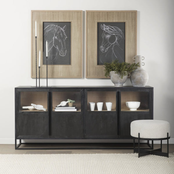 Mercana Sloan Modern Industrial Sideboard with Mango Wood & Glass, Versatile Storage for Chic Living Spaces 69886