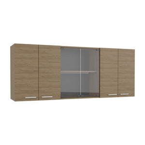 English Elm Wall Cabinet sleek 47.2" W x 23.6" H engineered wood wall-mounted storage with four doors, shelves, organizer and eco-safe compliance Natural Wood 69.29 L x 17.72 W x 5.91 H B097P296840