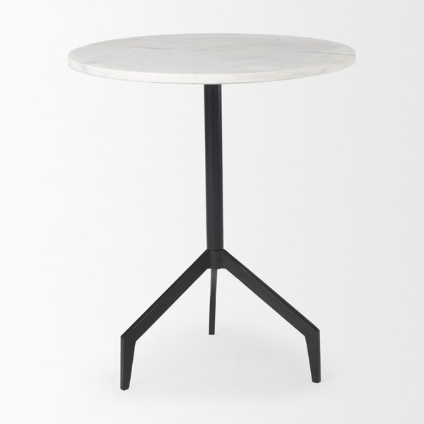 Mercana Serre End Table - Modern Industrial Style with Unique Marble Top and Sturdy Matte Base for Any Space White Marble | Black Metal 70106