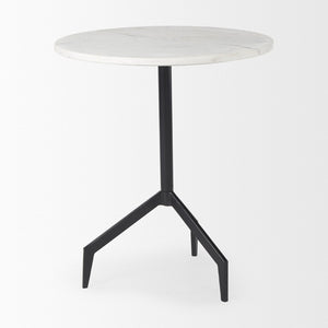 Mercana Serre End Table - Modern Industrial Style with Unique Marble Top and Sturdy Matte Base for Any Space White Marble | Black Metal 70106