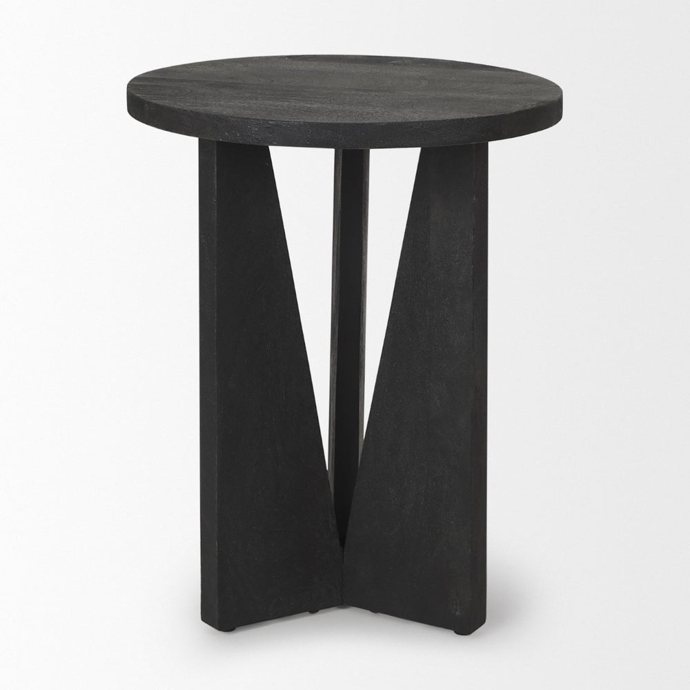 Mercana Mattius Modern Accent Table with Sculptural Three-Legged Base for Stylish Living Space Decor Black Wood 70110