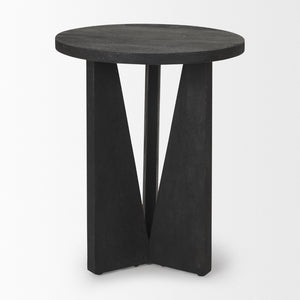 Mercana Mattius Modern Accent Table with Sculptural Three-Legged Base for Stylish Living Space Decor Black Wood 70110