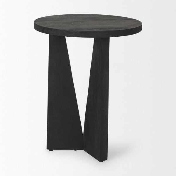Mercana Mattius Modern Accent Table with Sculptural Three-Legged Base for Stylish Living Space Decor Black Wood 70110