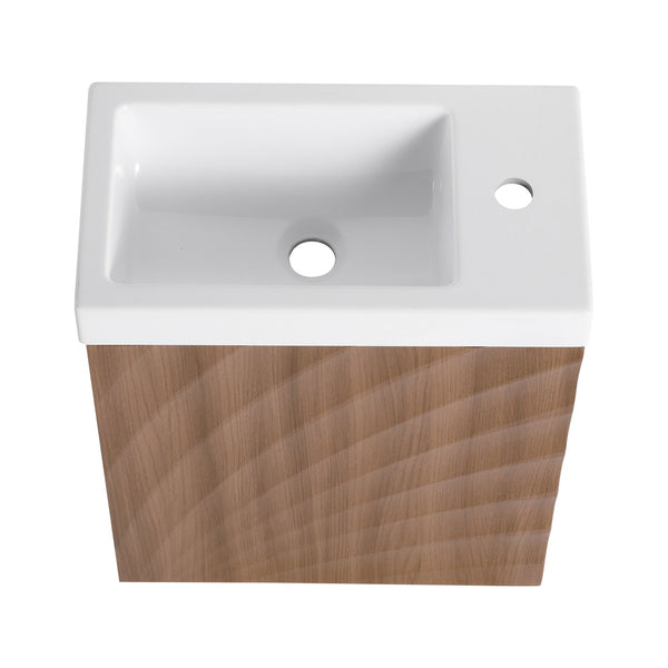 English Elm 18.5" Compact Wall-Mounted Bathroom Vanity With Stylish Resin Sink & Soft-Close Door, Walnut Finish W1972P362137
