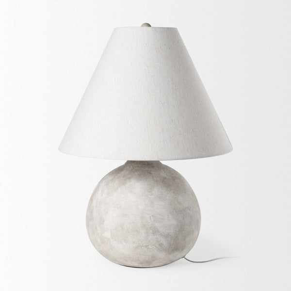 Mercana Mehdi Artisan Table Lamp - Spherical Taupe Base with Soft Tapered Shade for Inviting Ambiance Cream Ceramic 70168