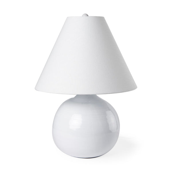 Mercana Mehdi Artisan Table Lamp - Spherical Taupe Base with Soft Tapered Shade for Inviting Ambiance White Ceramic 70169