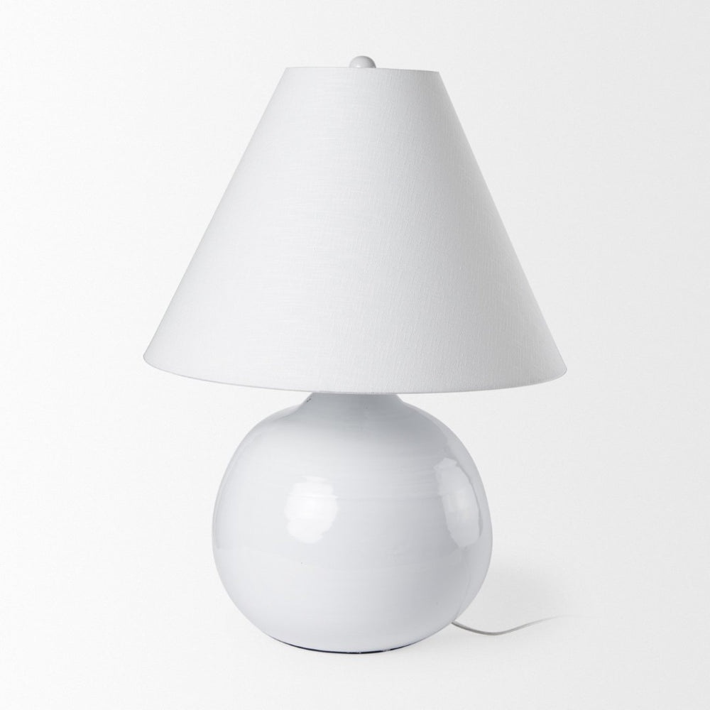 Mercana Mehdi Artisan Table Lamp - Spherical Taupe Base with Soft Tapered Shade for Inviting Ambiance White Ceramic 70169