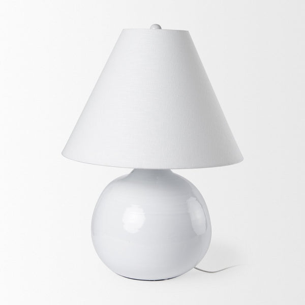 Mercana Mehdi Artisan Table Lamp - Spherical Taupe Base with Soft Tapered Shade for Inviting Ambiance White Ceramic 70169