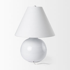 Mercana Mehdi Artisan Table Lamp - Spherical Taupe Base with Soft Tapered Shade for Inviting Ambiance White Ceramic 70169