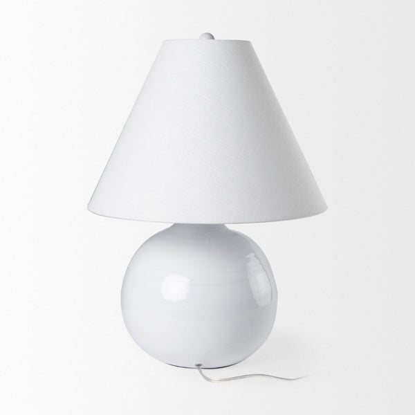 Mercana Mehdi Artisan Table Lamp - Spherical Taupe Base with Soft Tapered Shade for Inviting Ambiance White Ceramic 70169