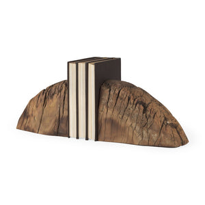 Mercana Incana Handmade Rustic Wooden Bookends - Unique, Sturdy Accent for Shelves, Desks, and Decor 70171