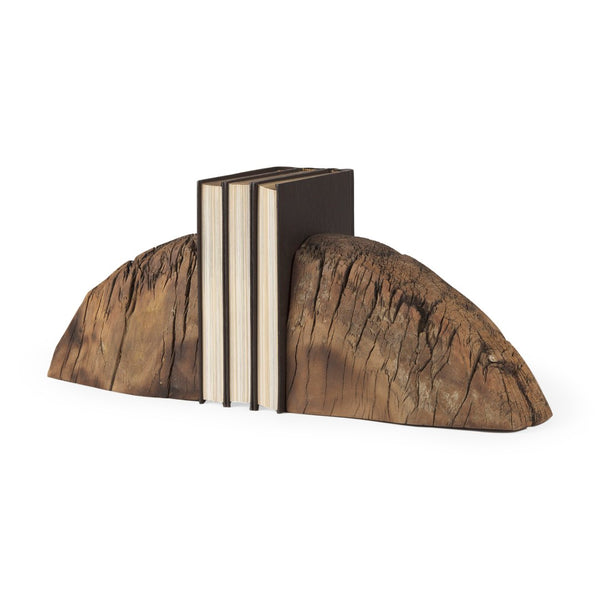 Mercana Incana Handmade Rustic Wooden Bookends - Unique, Sturdy Accent for Shelves, Desks, and Decor 70171