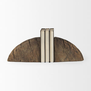 Mercana Incana Handmade Rustic Wooden Bookends - Unique, Sturdy Accent for Shelves, Desks, and Decor 70171