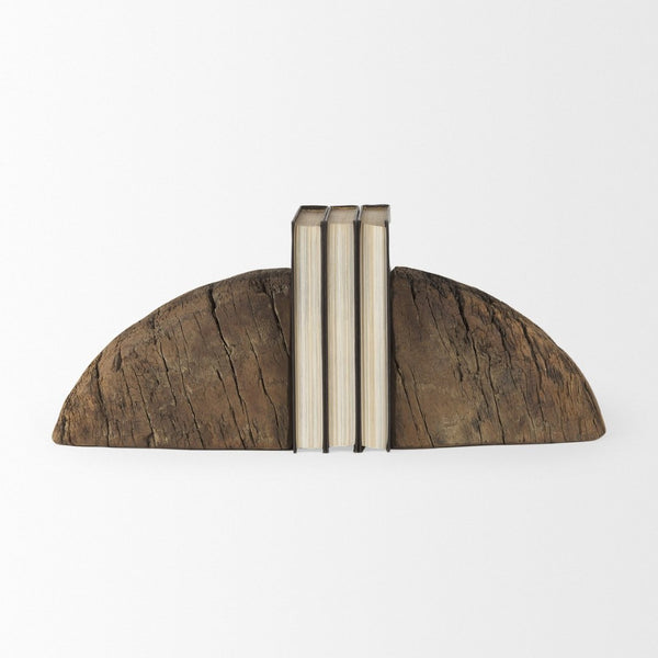 Mercana Incana Handmade Rustic Wooden Bookends - Unique, Sturdy Accent for Shelves, Desks, and Decor 70171