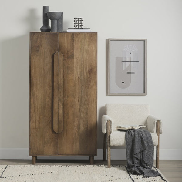Mercana Astrid Solid Wood Armoire for Stylish Storage in Bedrooms, Offices, or Entryways – Mid-Century Charm 69942
