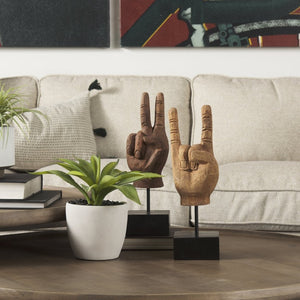 Mercana Saxum Carved Wooden Hand Sculpture - Playful "Hang Loose" Décor for Modern and Boho Interiors 57948