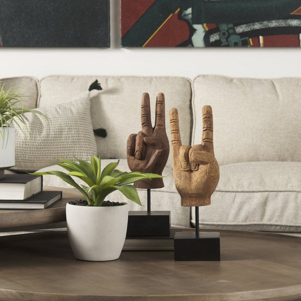 Mercana Saxum Carved Wooden Hand Sculpture - Playful "Hang Loose" Décor for Modern and Boho Interiors 57948