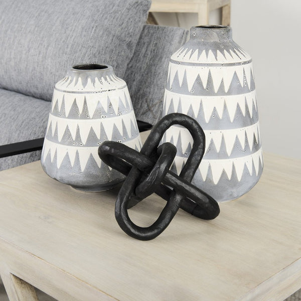 Mercana Delaney Striking Hand-Crafted Ceramic Vase with Triangle Pattern for Modern and Boho Decor Accents 68780