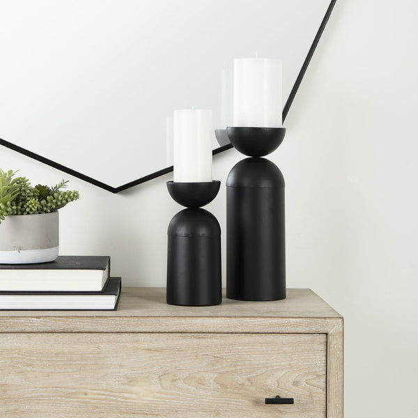 Mercana Alex Cylindrical Candle Holder - Elegant Matte Finish for Modern Ambiance in Any Room Decor Black Metal | 9.3H 68946