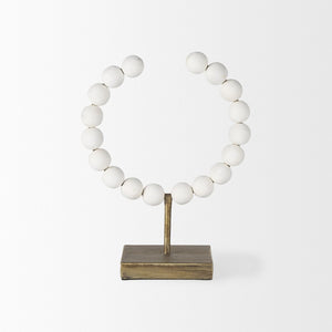 Mercana Pontchartrain Decorative Object - Hand-Finished White Beaded Broken Sphere with Gold Base Accent White Wood | 12H 68680