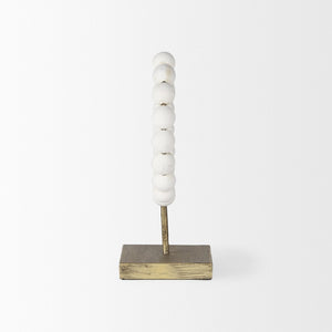 Mercana Pontchartrain Decorative Object - Hand-Finished White Beaded Broken Sphere with Gold Base Accent White Wood | 12H 68680