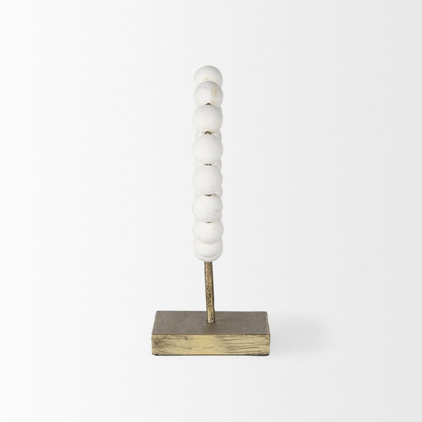 Mercana Pontchartrain Decorative Object - Hand-Finished White Beaded Broken Sphere with Gold Base Accent White Wood | 12H 68680