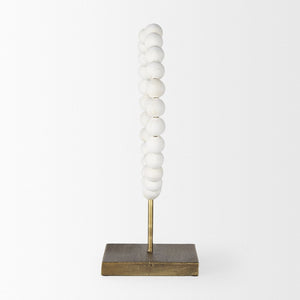 Mercana Pontchartrain Decorative Object - Hand-Finished White Beaded Broken Sphere with Gold Base Accent White Wood | 16H 68681