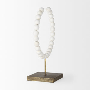 Mercana Pontchartrain Decorative Object - Hand-Finished White Beaded Broken Sphere with Gold Base Accent White Wood | 16H 68681