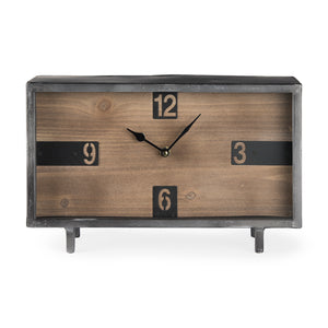 Mercana Harvey 13.0L x 4.5W x 8.1H Black Metal and Wood Rectangular Table Clock 69485