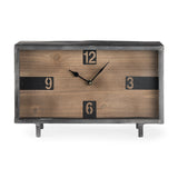 Harvey 13.0L x 4.5W x 8.1H Black Metal and Wood Rectangular Table Clock