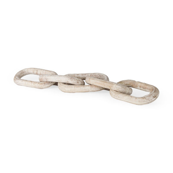 Mercana Alix Hand-Crafted Solid Mango Wood Chain Link Sculpture for Modern Organic Home Décor 29” Long Beige Wood 69571