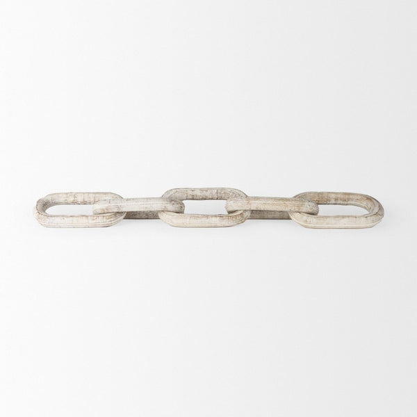 Mercana Alix Hand-Crafted Solid Mango Wood Chain Link Sculpture for Modern Organic Home Décor 29” Long Beige Wood 69571