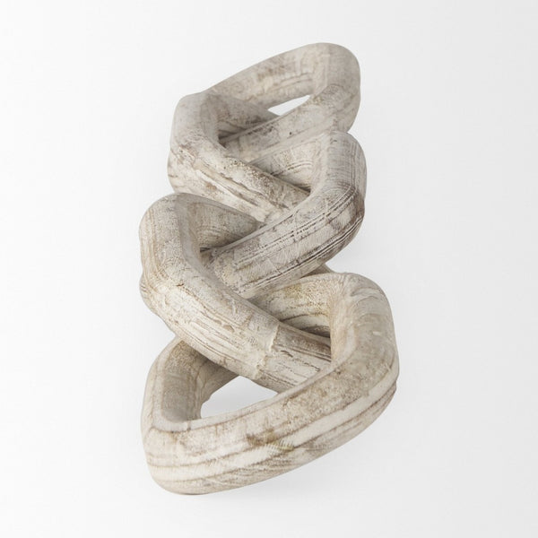 Mercana Alix Hand-Crafted Solid Mango Wood Chain Link Sculpture for Modern Organic Home Décor 29” Long Beige Wood 69571
