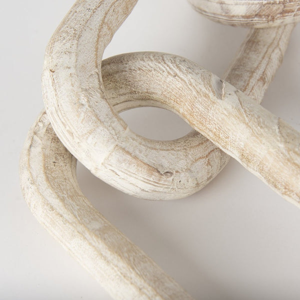 Mercana Alix Hand-Crafted Solid Mango Wood Chain Link Sculpture for Modern Organic Home Décor 29” Long Beige Wood 69571