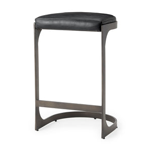 Mercana Tyson Backless Suede Stool with Gunmetal Frame - Modern Industrial Design for Kitchen or Bar Spaces Black Leather | Black Metal | Counter 69268